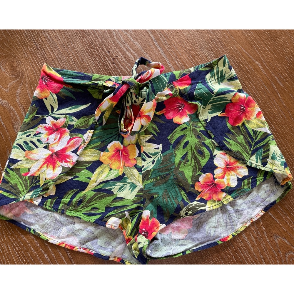 Iris Colorful Linen Tropical Print Shorts Size Small